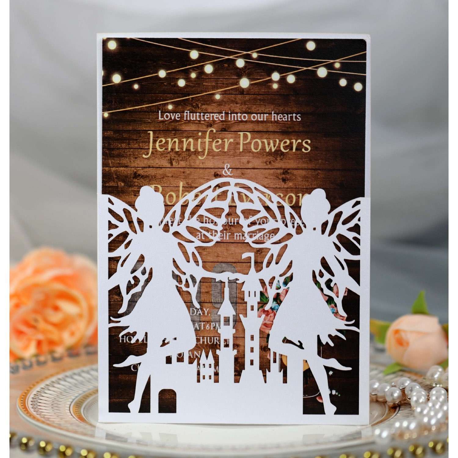 Party Invitation Card Butterfly Faery Holiday Greeting Card Laser Cut Iridescent Paper